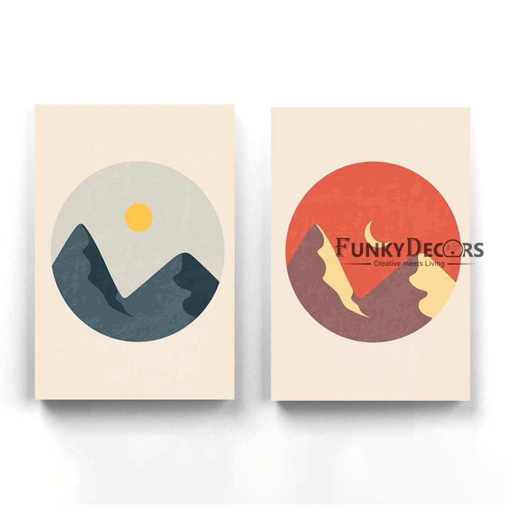 Sun And Moon - Minimal 2 Panels Art Frame For Wall Decor- Funkydecors Posters Prints &amp; Visual