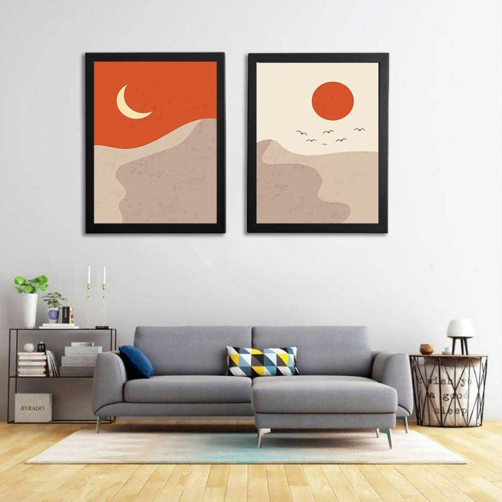 Sun And Moon - Minimal 2 Panels Art Frame For Wall Decor- Funkydecors Xs / Black Posters Prints &