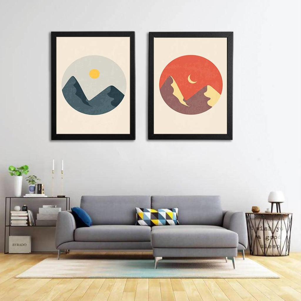 Sun And Moon - Minimal 2 Panels Art Frame For Wall Decor- Funkydecors Xs / Black Posters Prints &
