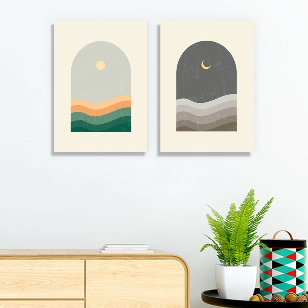 Sun And Moon - Minimal 2 Panels Art Frame For Wall Decor- Funkydecors Xs / Canvas Posters Prints &