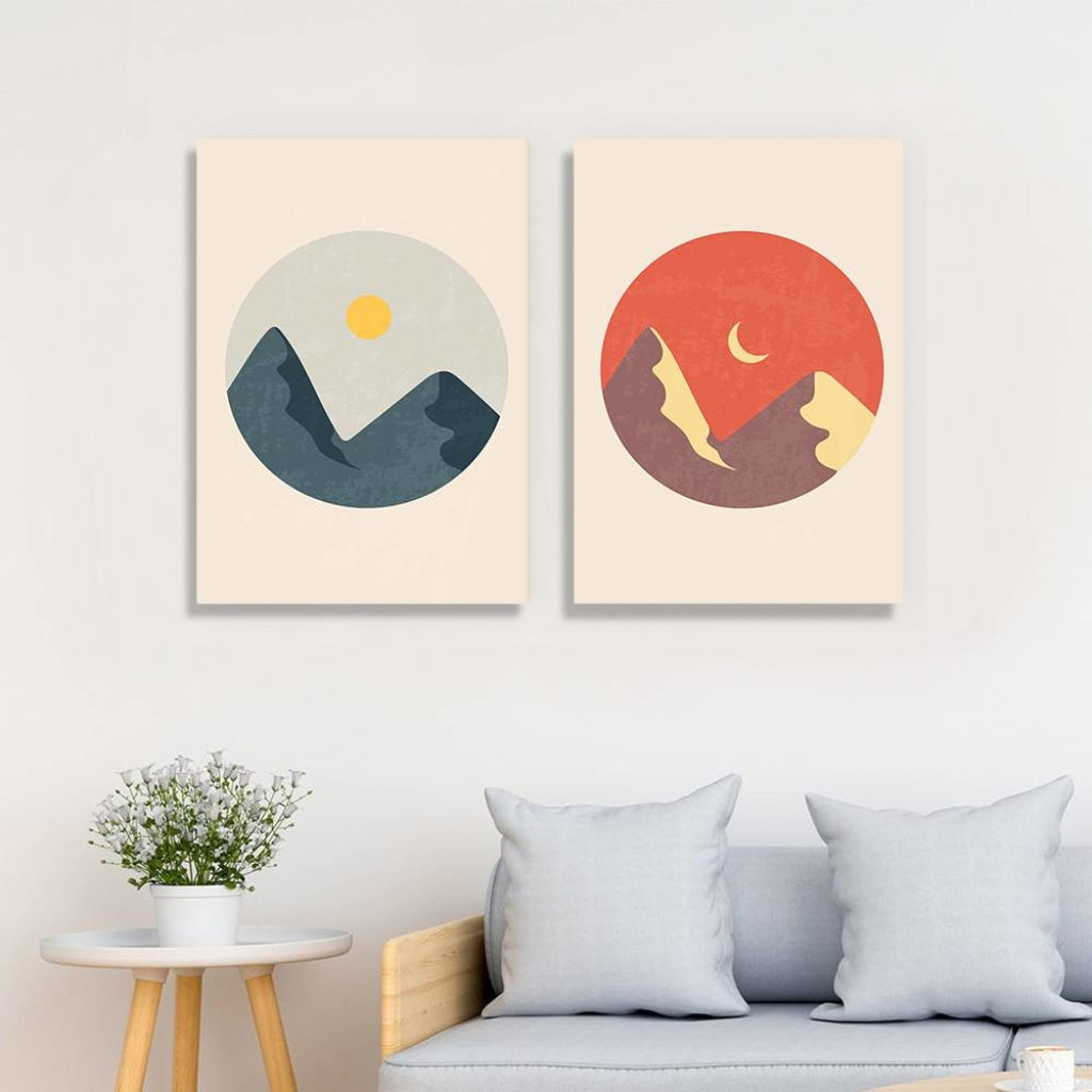 Sun And Moon - Minimal 2 Panels Art Frame For Wall Decor- Funkydecors Xs / Canvas Posters Prints &