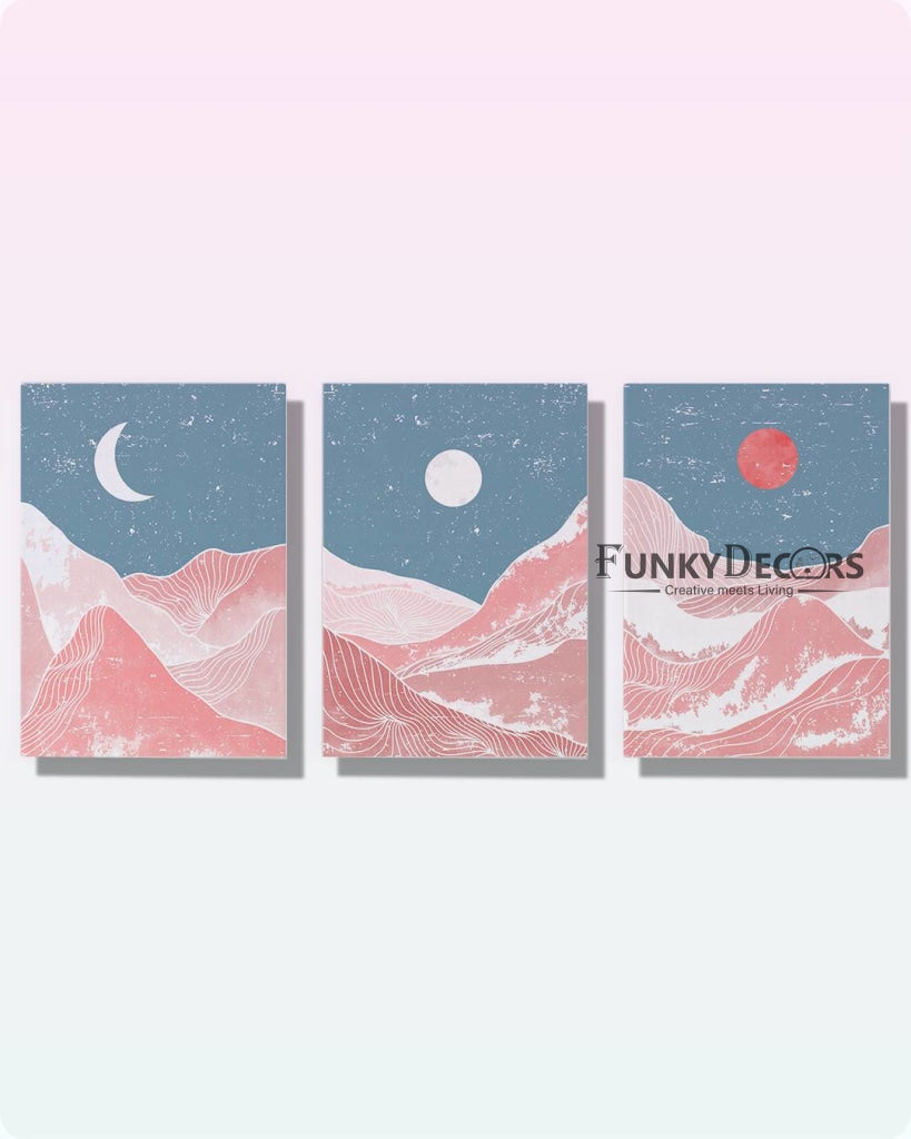 Sun And Moon - Minimal 3 Panels Art Frame For Wall Decor- Funkydecors Posters Prints & Visual