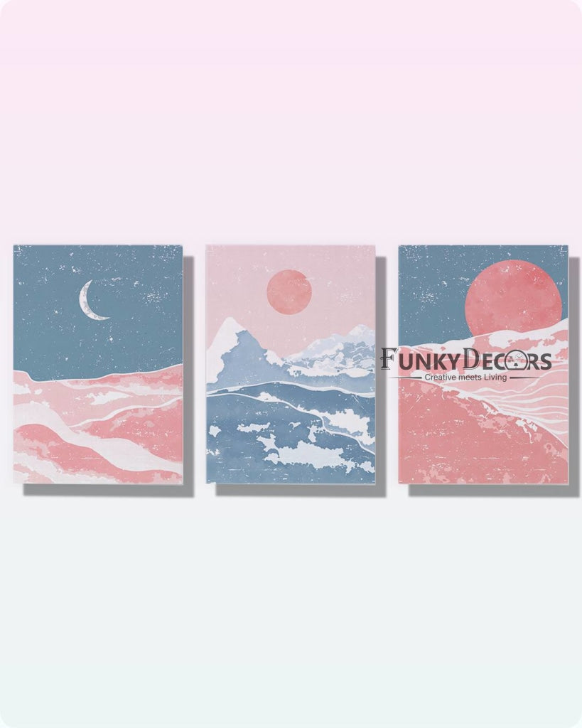 Sun And Moon - Minimal 3 Panels Art Frame For Wall Decor- Funkydecors Posters Prints &amp; Visual
