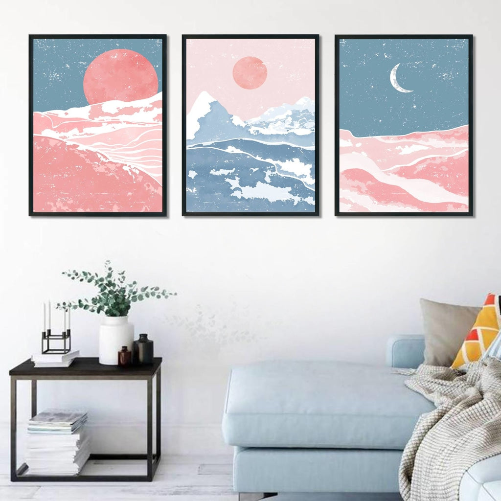 Sun And Moon - Minimal 3 Panels Art Frame For Wall Decor- Funkydecors Xs / Black Posters Prints &