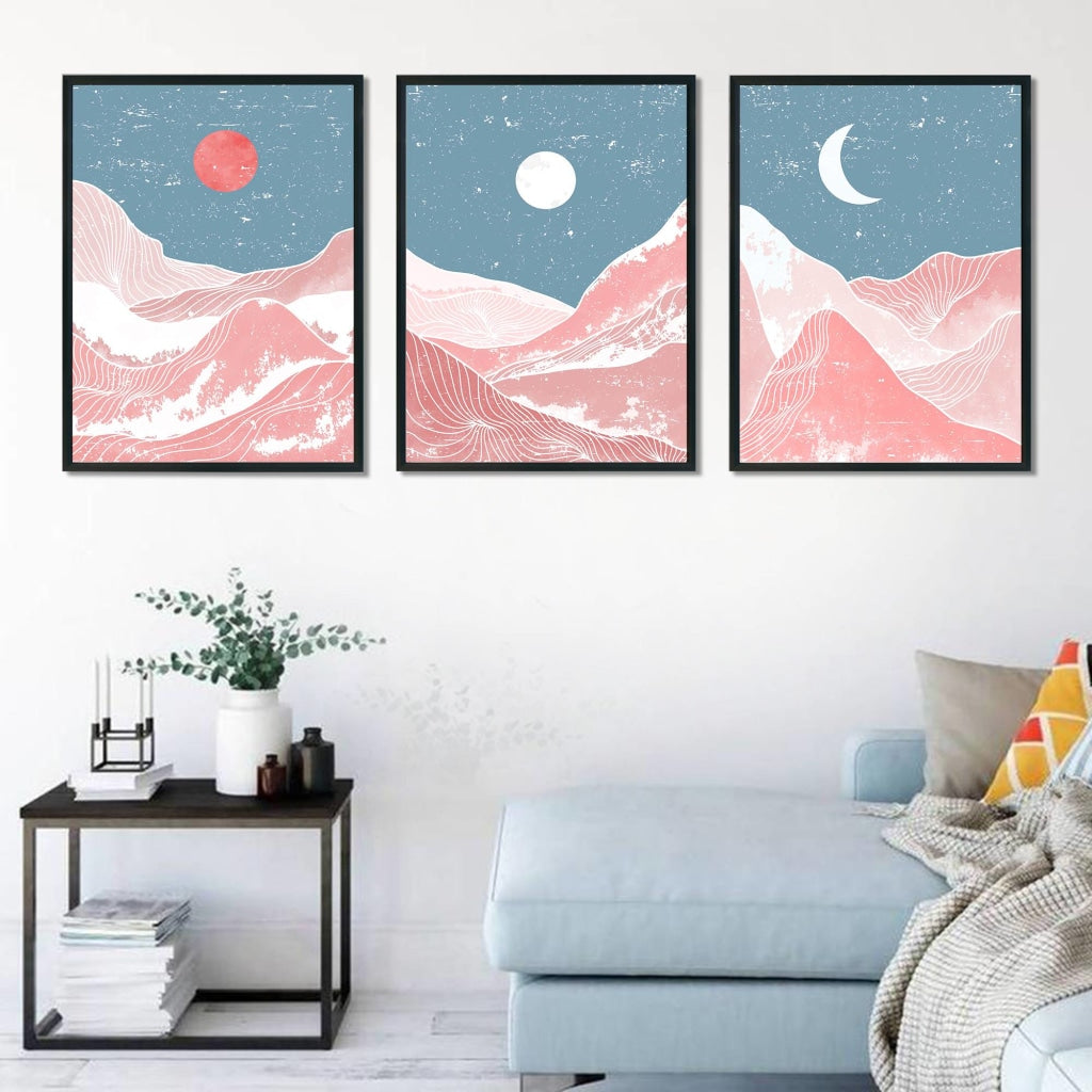 Sun And Moon - Minimal 3 Panels Art Frame For Wall Decor- Funkydecors Xs / Black Posters Prints &