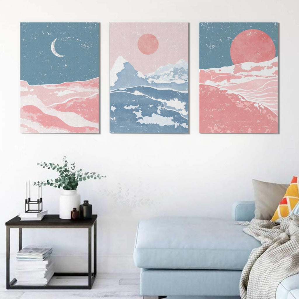 Sun And Moon - Minimal 3 Panels Art Frame For Wall Decor- Funkydecors Xs / Canvas Posters Prints &