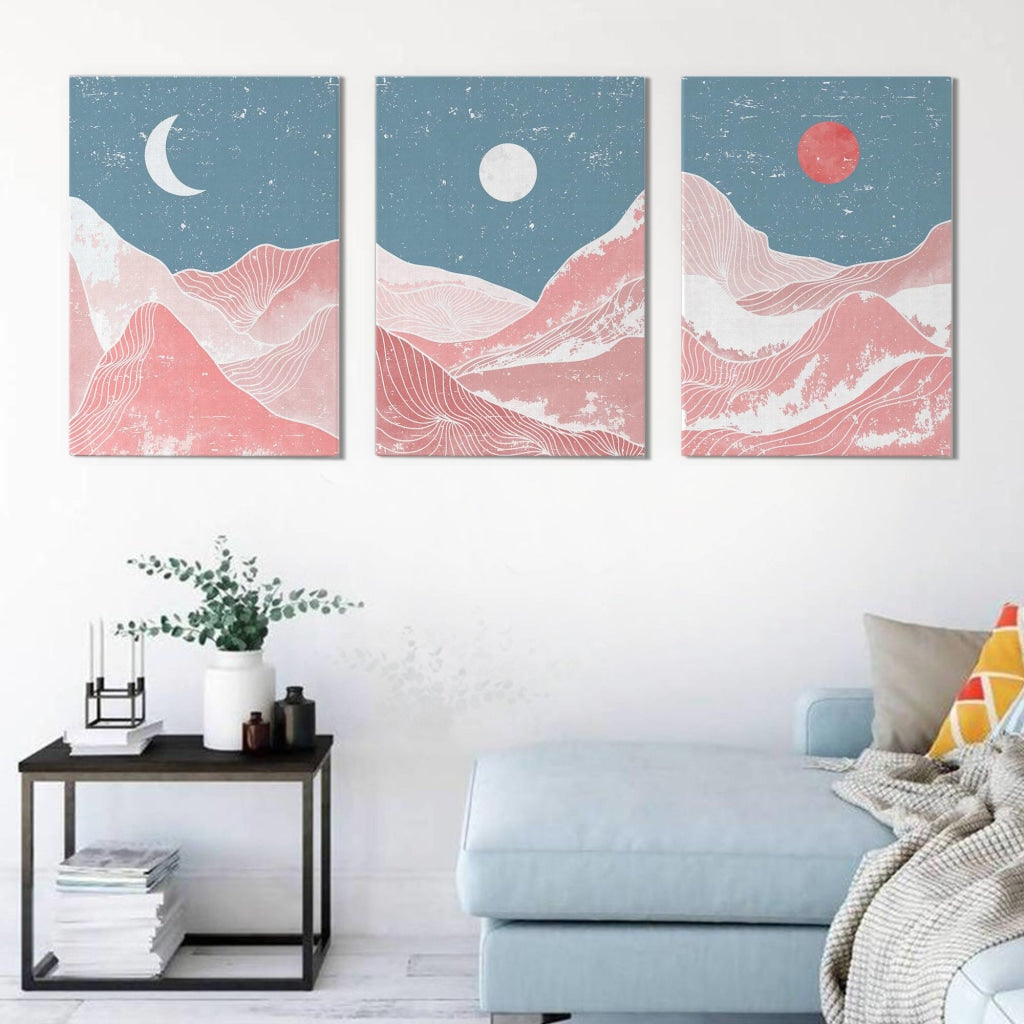 Sun And Moon - Minimal 3 Panels Art Frame For Wall Decor- Funkydecors Xs / Canvas Posters Prints &