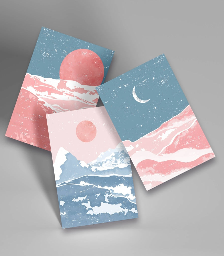 Sun And Moon - Minimal 3 Panels Art Frame For Wall Decor- Funkydecors Xs / Roll Posters Prints &amp;