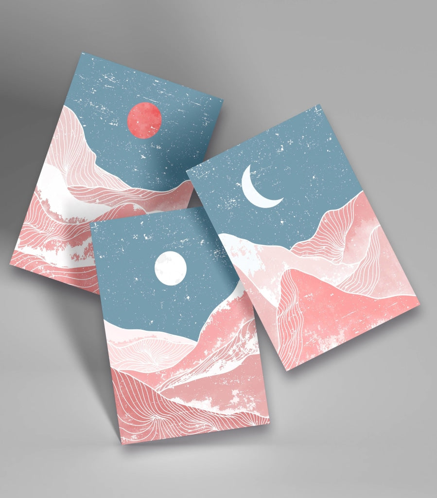 Sun And Moon - Minimal 3 Panels Art Frame For Wall Decor- Funkydecors Xs / Roll Posters Prints &