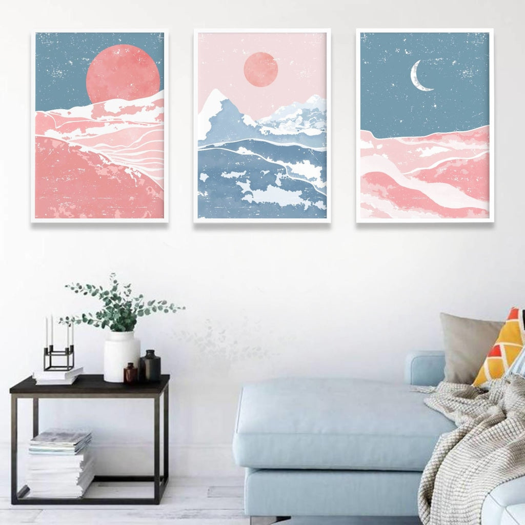 Sun And Moon - Minimal 3 Panels Art Frame For Wall Decor- Funkydecors Xs / White Posters Prints &