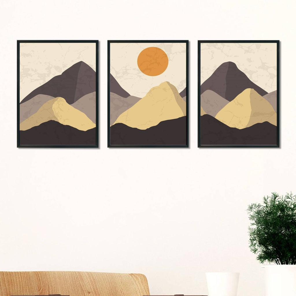 Sun Art - Abstract 3 Panels Frame For Wall Decor- Funkydecors Xs / Black Posters Prints &amp; Visual