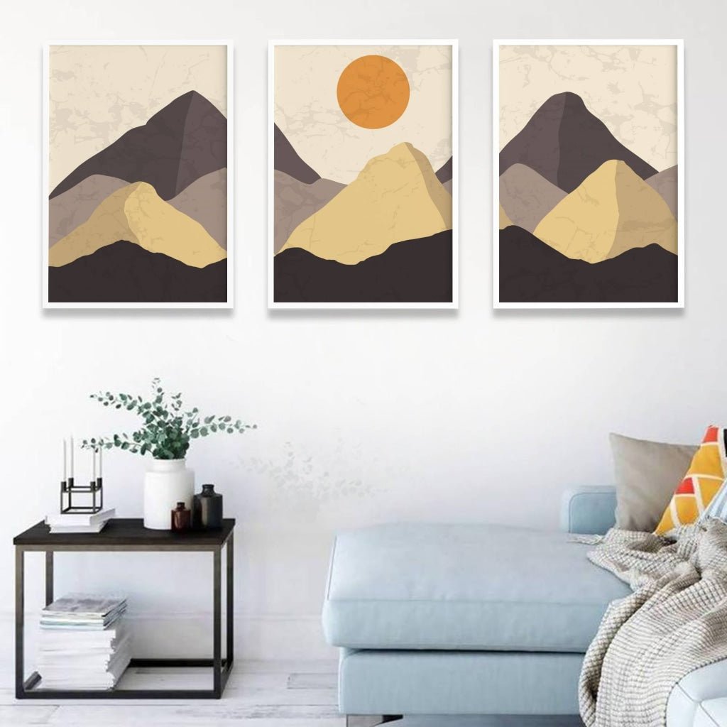 Sun Art - Abstract 3 Panels Frame For Wall Decor- Funkydecors Xs / White Posters Prints &amp; Visual