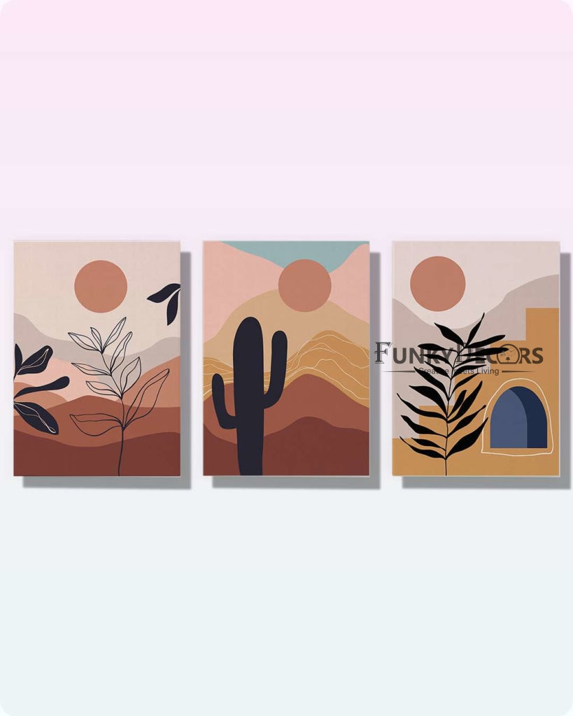 Sunset Abstract 3 Panels Art Frame For Wall Decor- Funkydecors Posters Prints & Visual Artwork