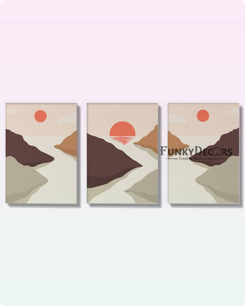 Sunset - Abstract 3 Panels Art Frame For Wall Decor- Funkydecors Posters Prints & Visual Artwork
