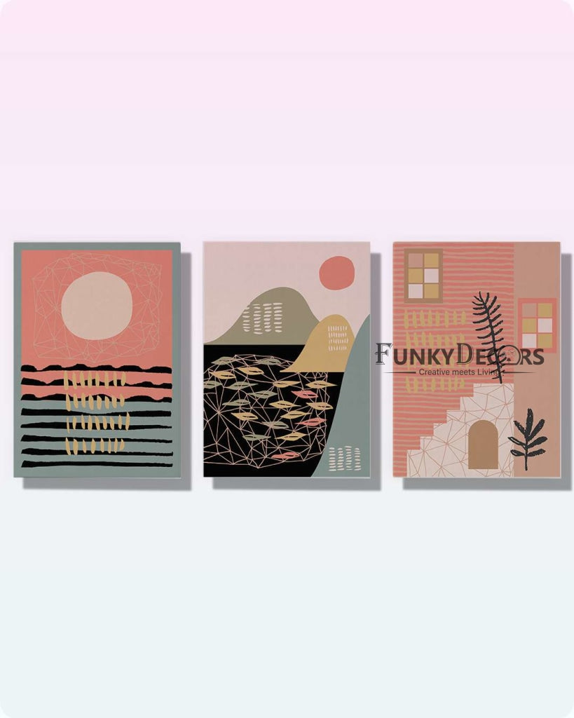 Sunset Abstract 3 Panels Art Frame For Wall Decor- Funkydecors Posters Prints &amp; Visual Artwork