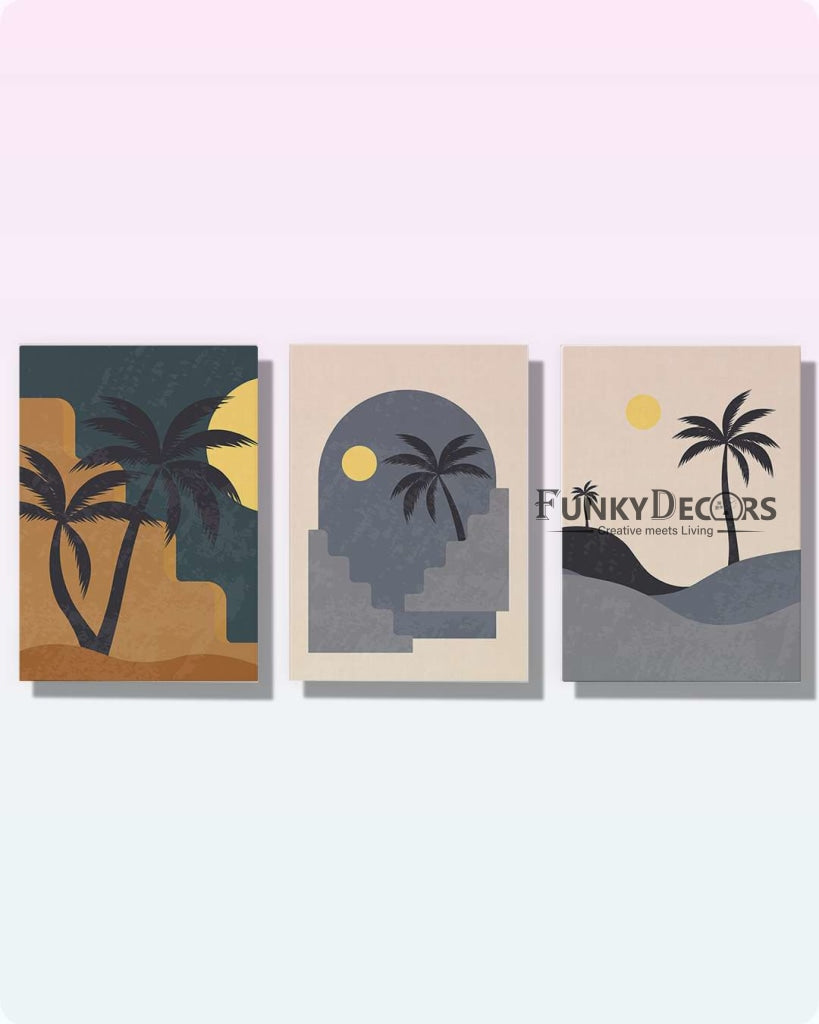 Sunset Abstract 3 Panels Art Frame For Wall Decor- Funkydecors Posters Prints &amp; Visual Artwork