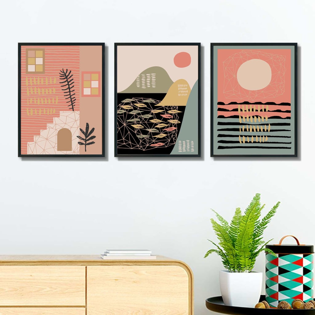 Sunset Abstract 3 Panels Art Frame For Wall Decor- Funkydecors Xs / Black Posters Prints &amp; Visual