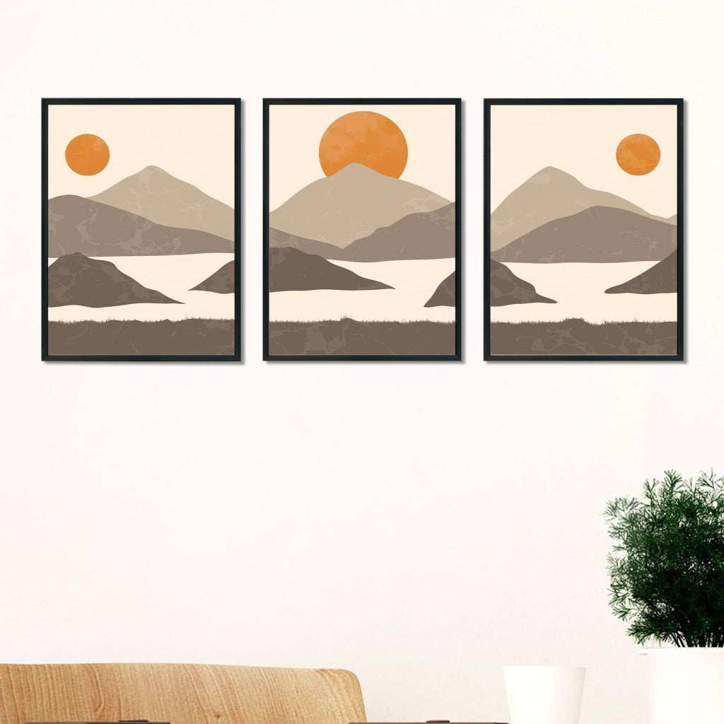 Sunset - Abstract 3 Panels Art Frame For Wall Decor- Funkydecors Xs / Black Posters Prints &amp; Visual