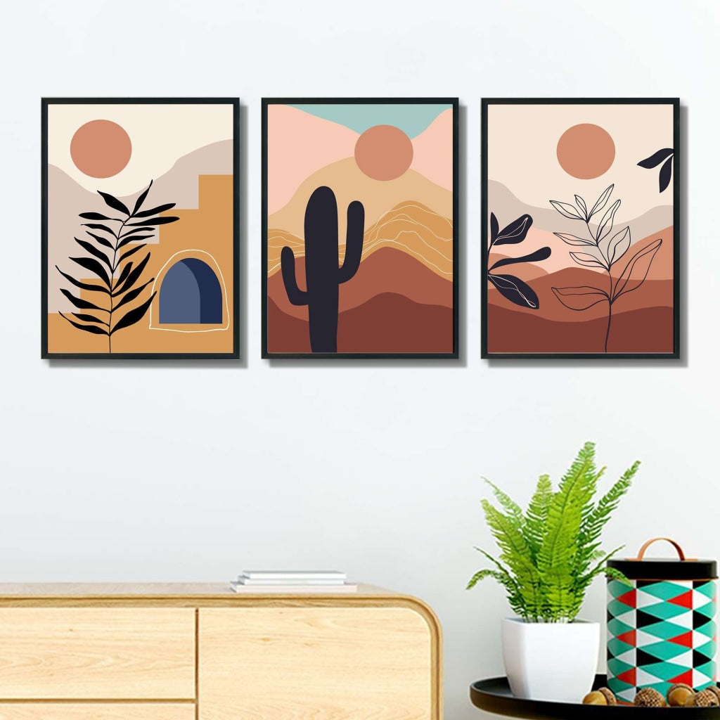 Sunset Abstract 3 Panels Art Frame For Wall Decor- Funkydecors Xs / Black Posters Prints & Visual