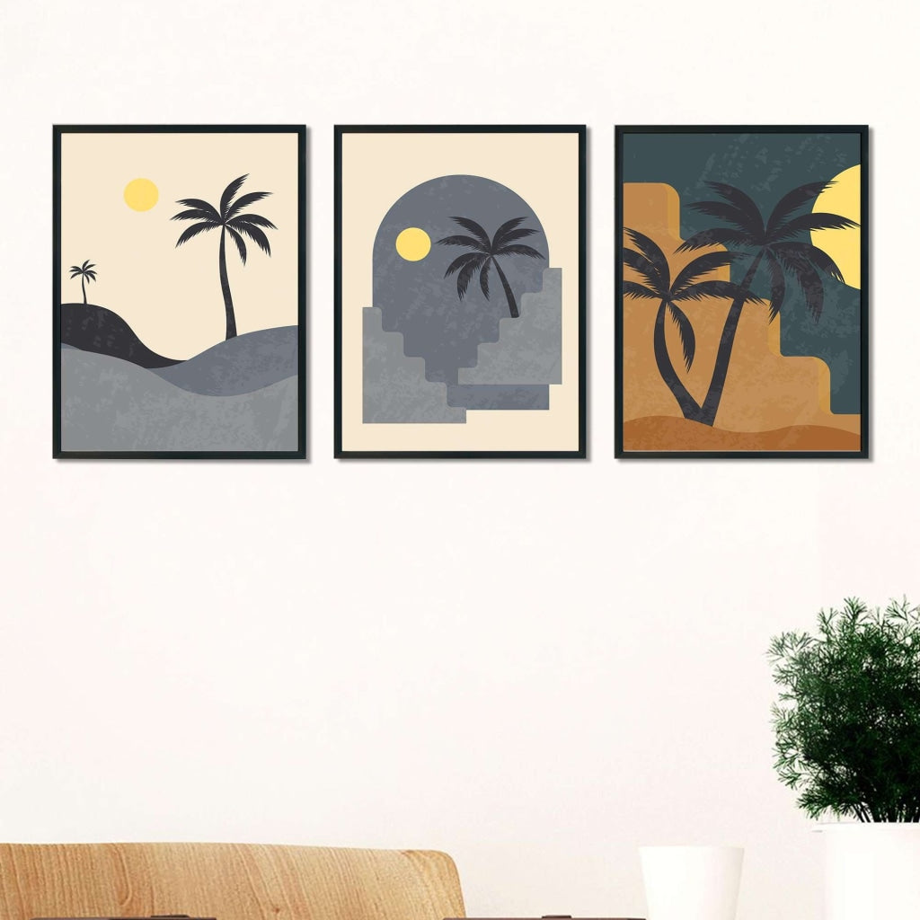 Sunset Abstract 3 Panels Art Frame For Wall Decor- Funkydecors Xs / Black Posters Prints &amp; Visual