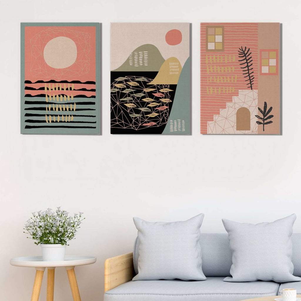 Sunset Abstract 3 Panels Art Frame For Wall Decor- Funkydecors Xs / Canvas Posters Prints &amp; Visual