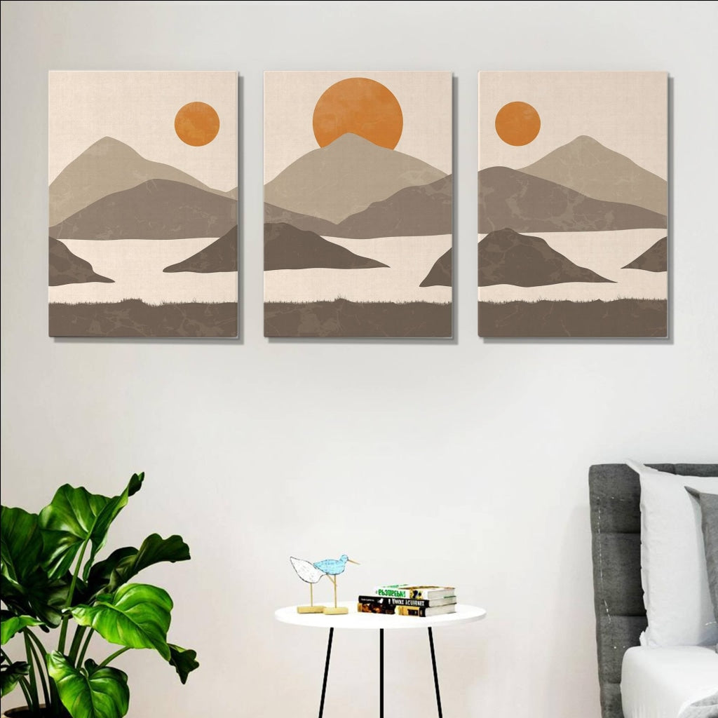Sunset - Abstract 3 Panels Art Frame For Wall Decor- Funkydecors Xs / Canvas Posters Prints &amp; Visual