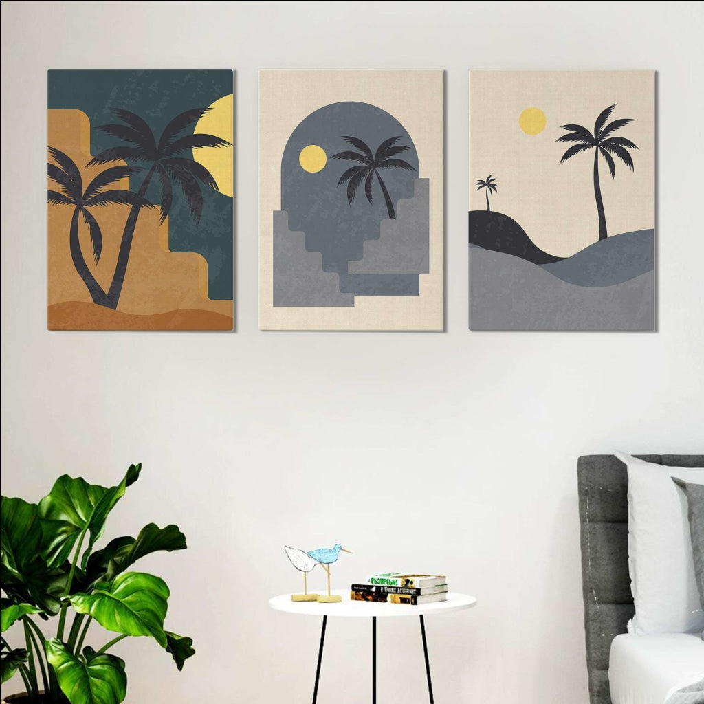 Sunset Abstract 3 Panels Art Frame For Wall Decor- Funkydecors Xs / Canvas Posters Prints &amp; Visual