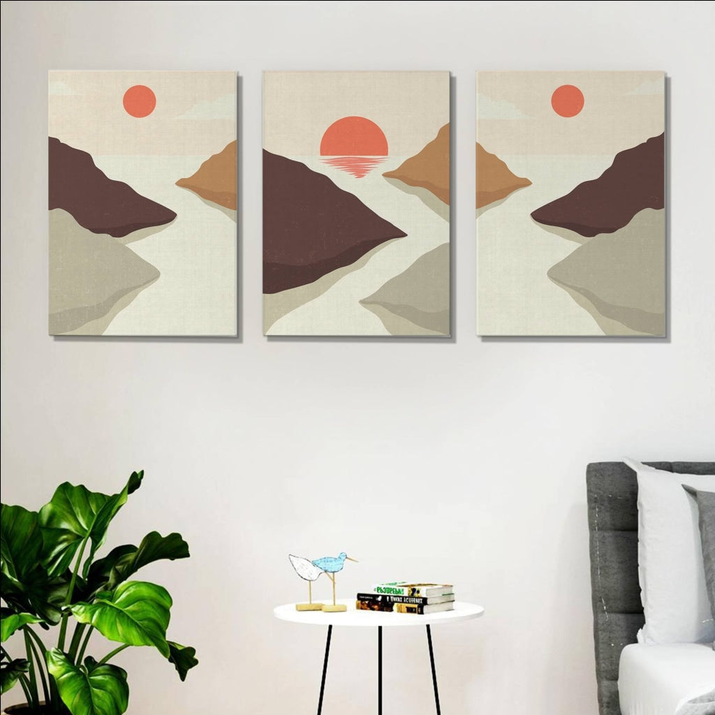 Sunset - Abstract 3 Panels Art Frame For Wall Decor- Funkydecors Xs / Canvas Posters Prints & Visual