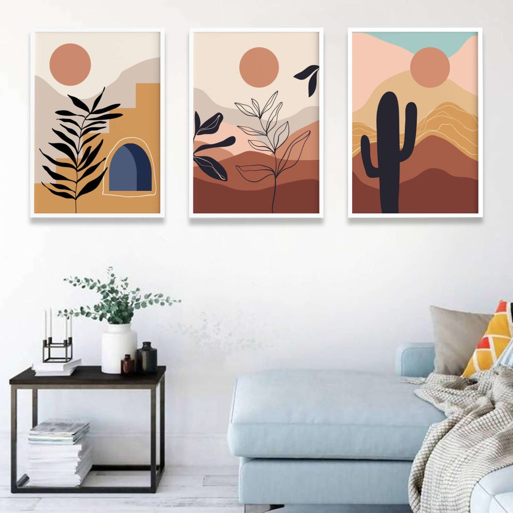Sunset Abstract 3 Panels Art Frame For Wall Decor- Funkydecors Xs / White Posters Prints & Visual