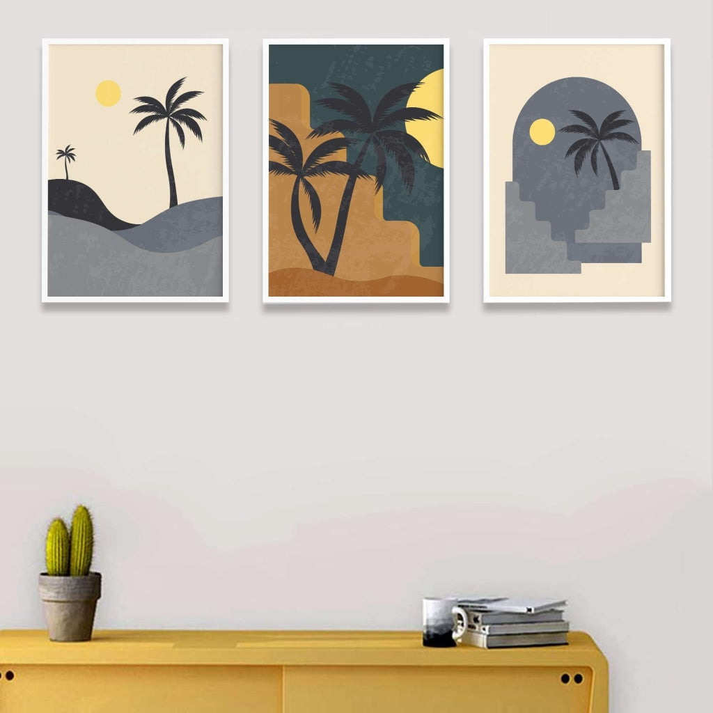 Sunset Abstract 3 Panels Art Frame For Wall Decor- Funkydecors Xs / White Posters Prints &amp; Visual
