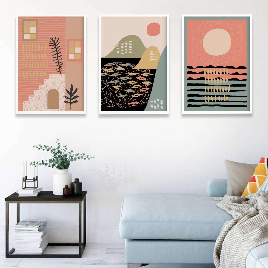 Sunset Abstract 3 Panels Art Frame For Wall Decor- Funkydecors Xs / White Posters Prints &amp; Visual