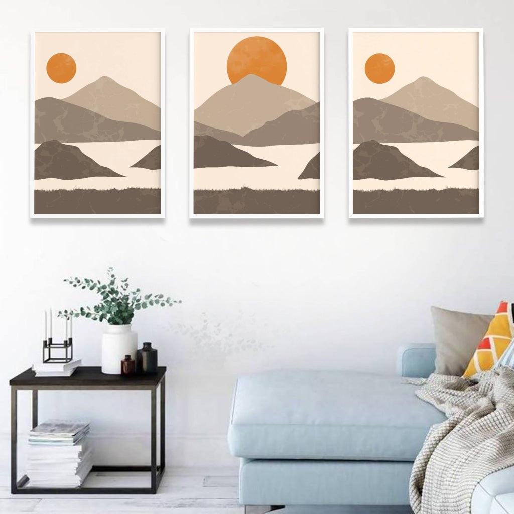 Sunset - Abstract 3 Panels Art Frame For Wall Decor- Funkydecors Xs / White Posters Prints &amp; Visual