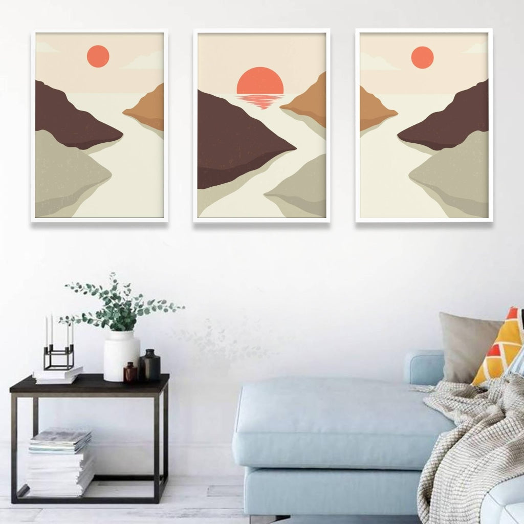 Sunset - Abstract 3 Panels Art Frame For Wall Decor- Funkydecors Xs / White Posters Prints & Visual