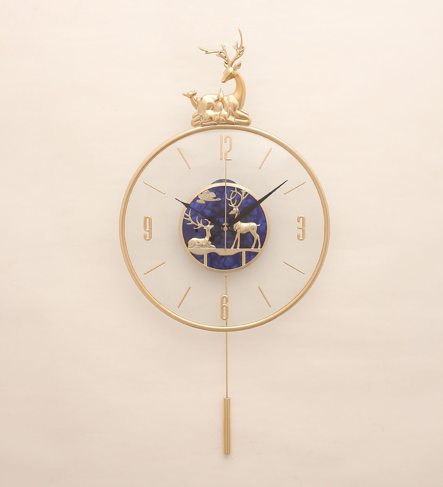 FunkyDecors Multicolor Minimal Transparent Reindeer Pendulum Wall Clock , Wall Watch , Wall Decor for Home Office Decor and Gifts 60 CM Tall