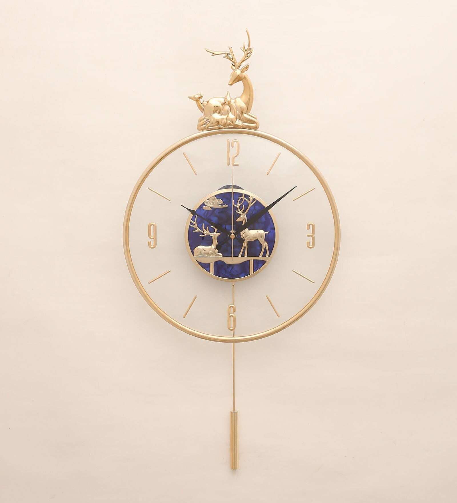 FunkyDecors Multicolor Minimal Transparent Reindeer Pendulum Wall Clock , Wall Watch , Wall Decor for Home Office Decor and Gifts 60 CM Tall