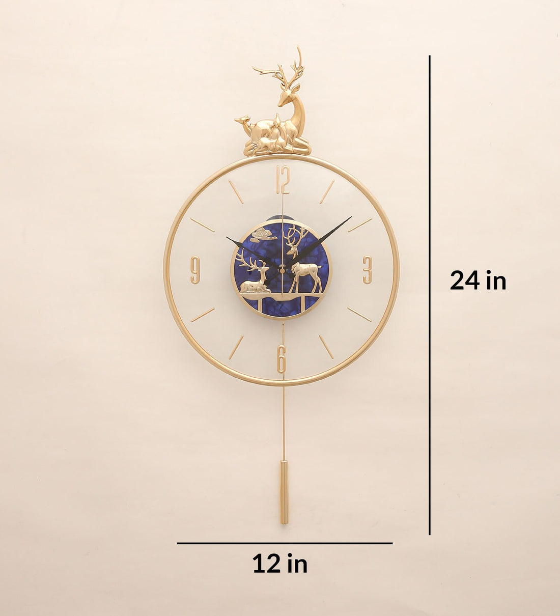 FunkyDecors Multicolor Minimal Transparent Reindeer Pendulum Wall Clock , Wall Watch , Wall Decor for Home Office Decor and Gifts 60 CM Tall