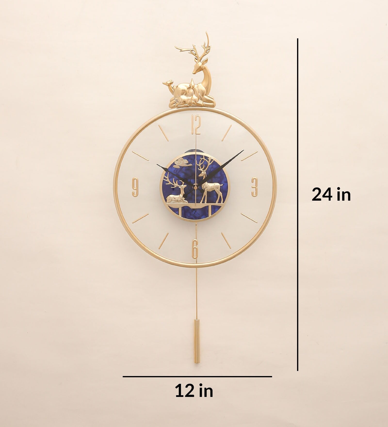 FunkyDecors Multicolor Minimal Transparent Reindeer Pendulum Wall Clock , Wall Watch , Wall Decor for Home Office Decor and Gifts 60 CM Tall