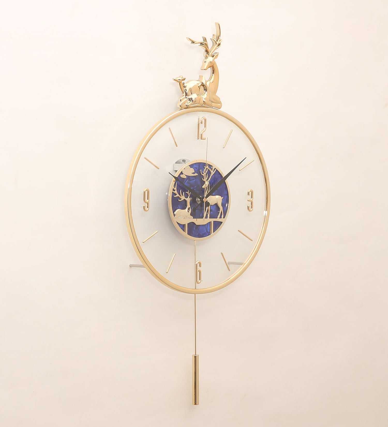 FunkyDecors Multicolor Minimal Transparent Reindeer Pendulum Wall Clock , Wall Watch , Wall Decor for Home Office Decor and Gifts 60 CM Tall