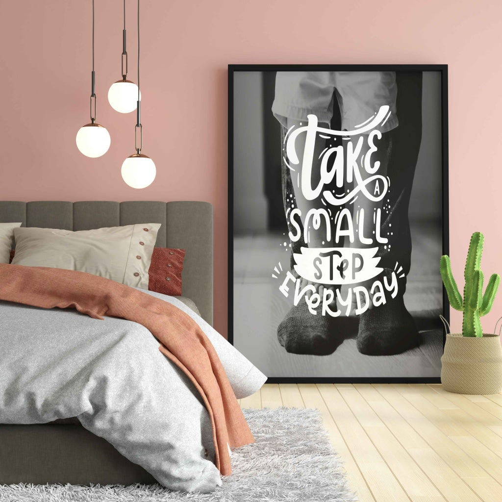 Take Small Step Every Day - Motivation Quotes Art Frame For Wall Decor- Funkydecors Xs / Black