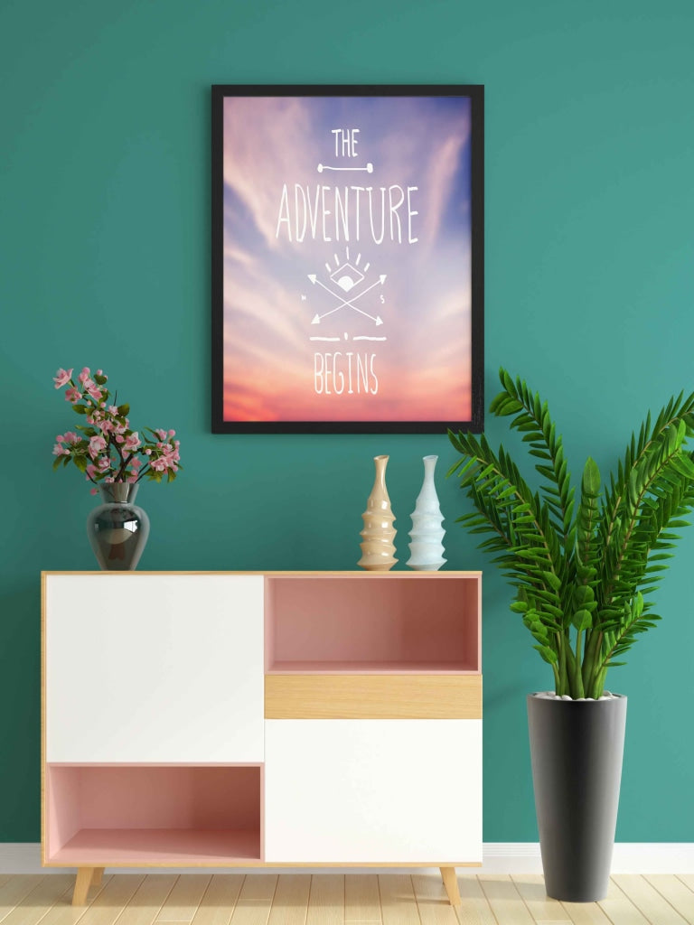 The Adventure Begins - Life Quotes Art Frame For Wall Decor- Funkydecors Xs / Black Posters Prints &amp;