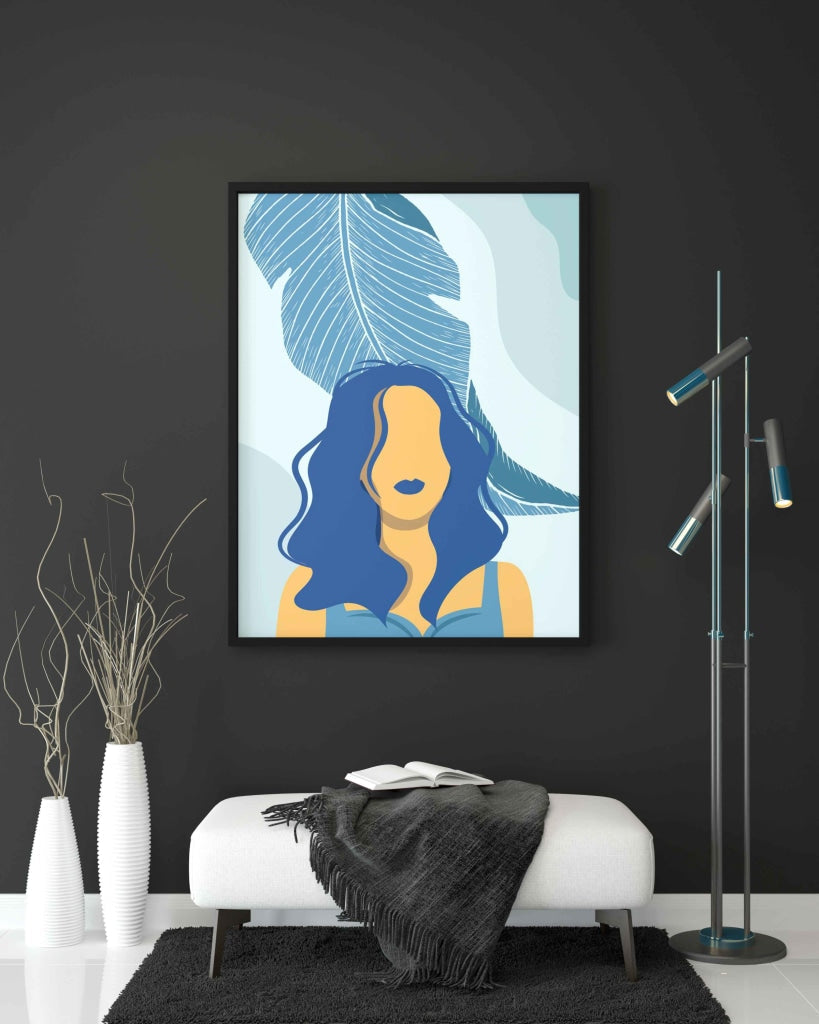 The Blue Art - Women Portrait Frame For Wall Decor- Funkydecors Xs / Black Posters Prints &amp; Visual