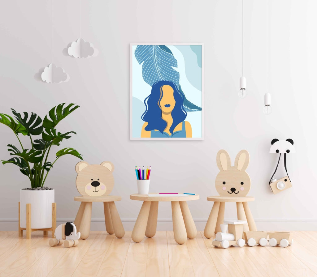 The Blue Art - Women Portrait Frame For Wall Decor- Funkydecors Xs / White Posters Prints & Visual