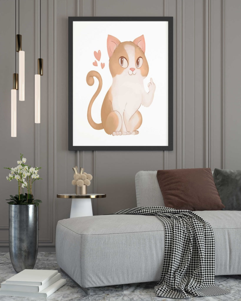 The Endearing Kitty- Nursery Art Frame For Wall Decor- Funkydecors Xs / Black Posters Prints &amp;