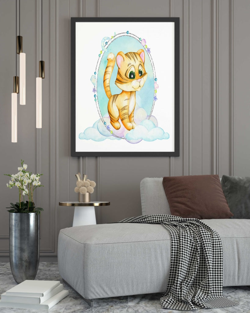 The Endearing Kitty - Nursery Art Frame For Wall Decor- Funkydecors Xs / Black Posters Prints &amp;