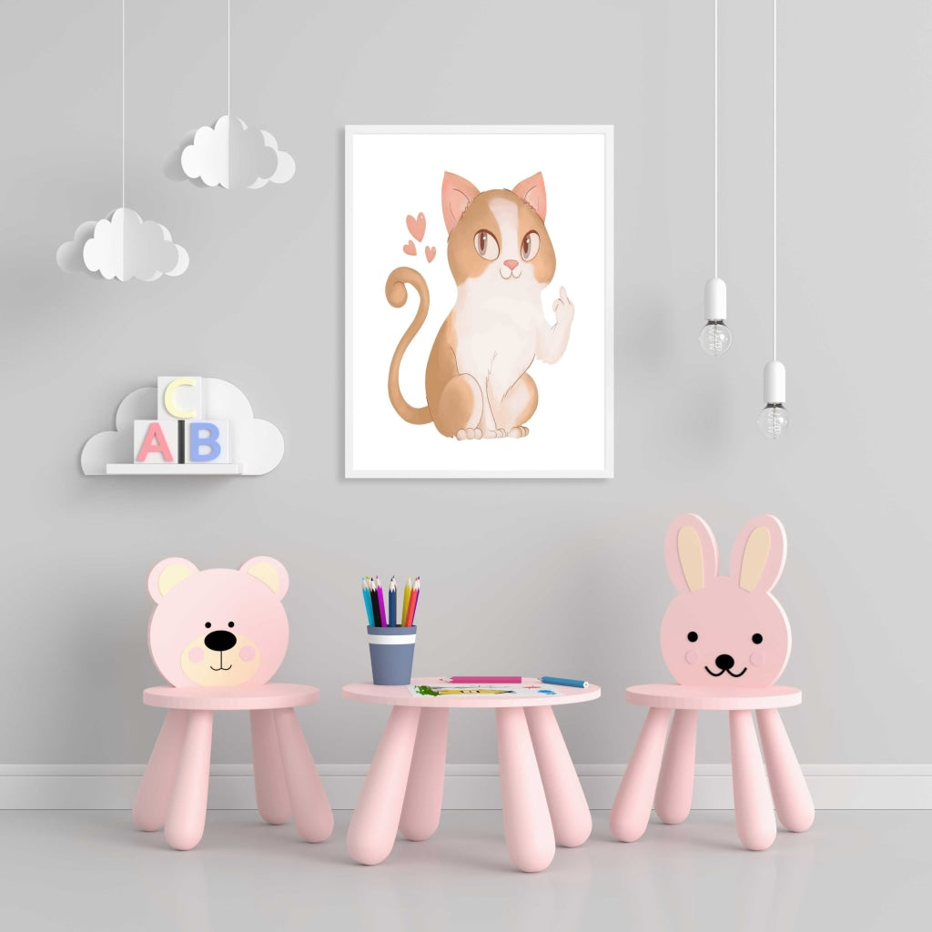The Endearing Kitty- Nursery Art Frame For Wall Decor- Funkydecors Xs / White Posters Prints &
