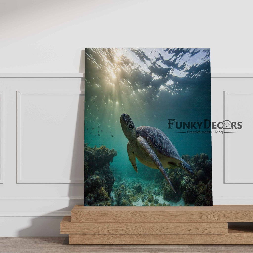 The Green Turtle - Animal Art Frame For Wall Decor- Funkydecors Posters Prints &amp; Visual Artwork