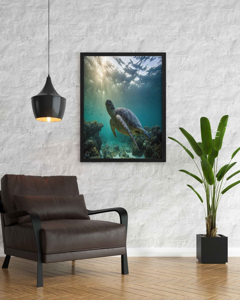 The Green Turtle - Animal Art Frame For Wall Decor- Funkydecors Xs / Black Posters Prints &amp; Visual