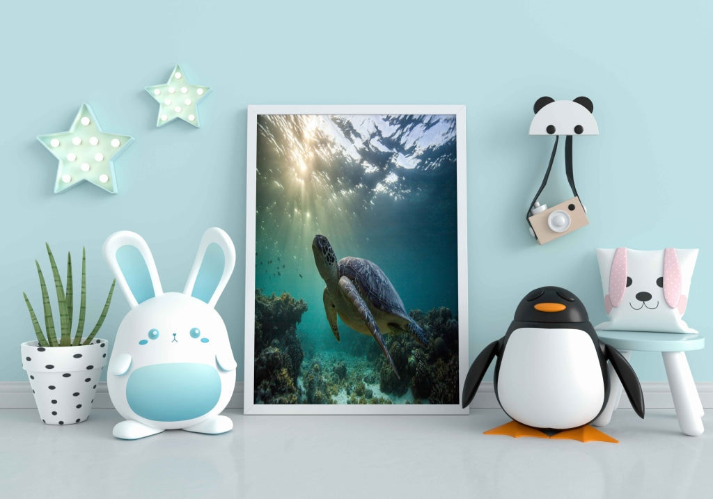 The Green Turtle - Animal Art Frame For Wall Decor- Funkydecors Xs / White Posters Prints &amp; Visual