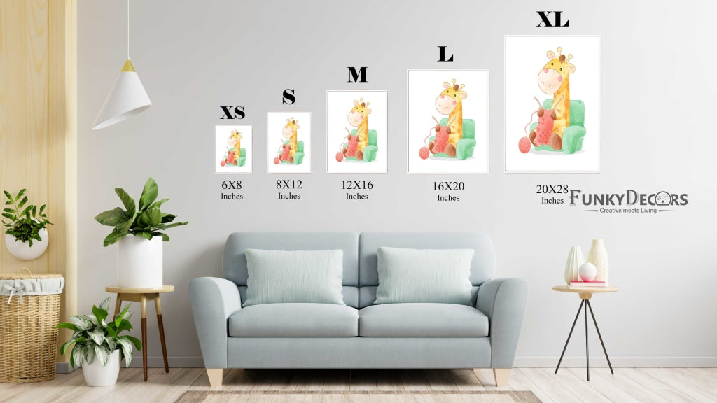 The Knitting Giraffe - Nursery Art Frame For Wall Decor- Funkydecors Posters Prints &amp; Visual Artwork