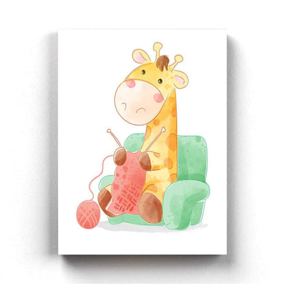 The Knitting Giraffe - Nursery Art Frame For Wall Decor- Funkydecors Xs / Canvas Posters Prints &